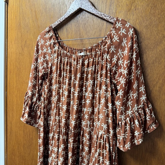 Natalie Martin Silk Palm Tree Print Short Sleeve Maxi Dress Brown Small S READ - Picture 3 of 16
